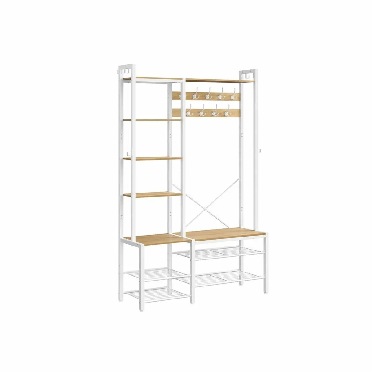 Coat Stand with Shoe Bench, 5 Shelves, 9 Triple Ho - Image 4