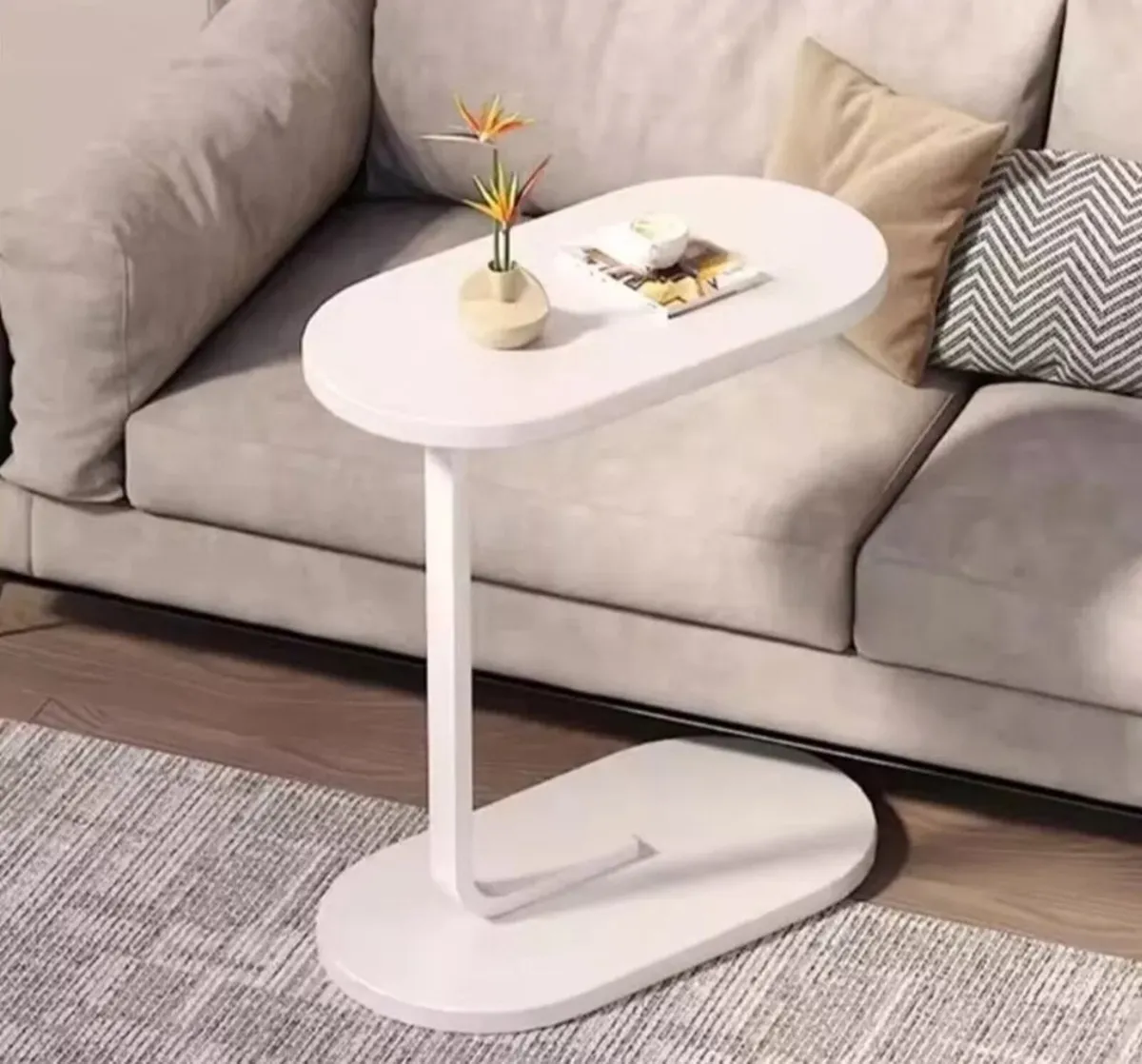 C Shaped White Side End Coffee Table - Image 1