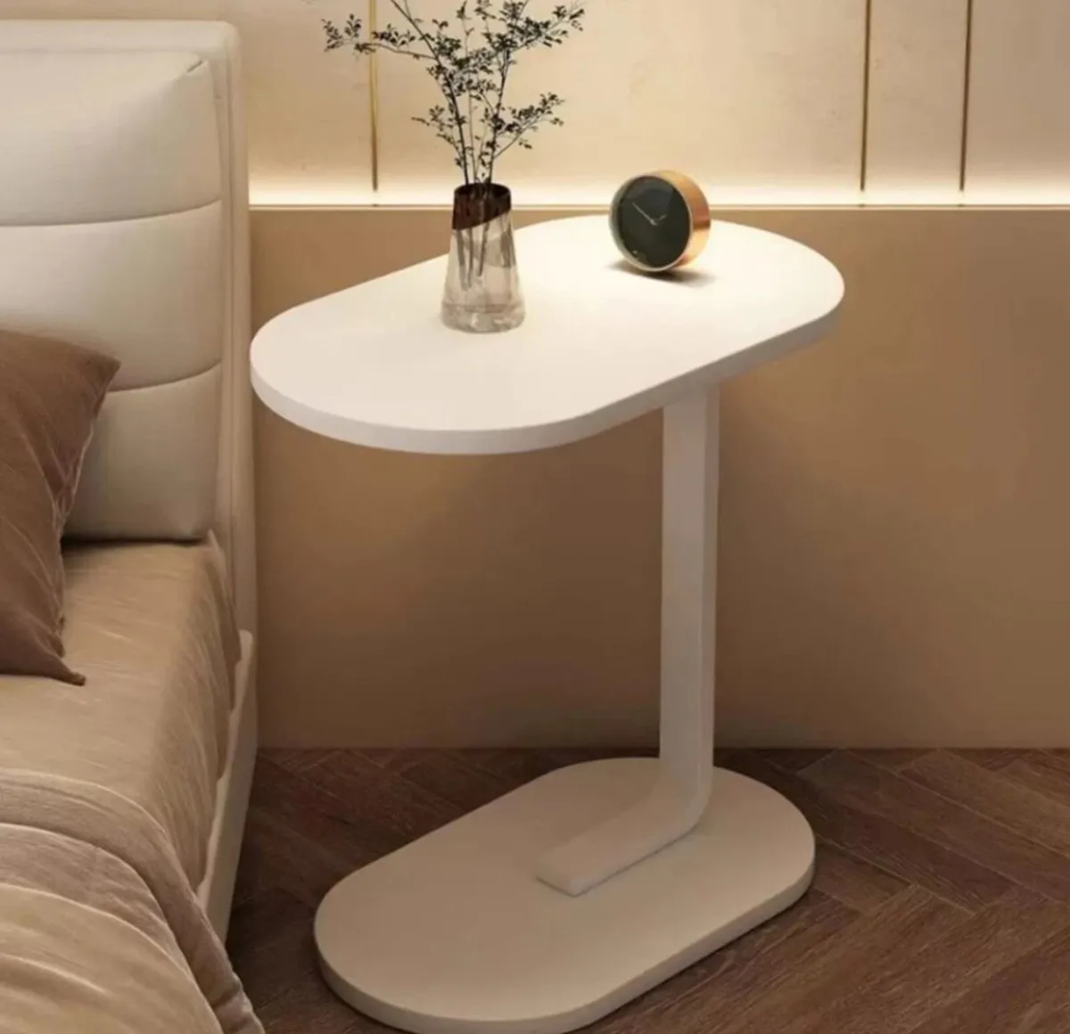 C Shaped White Side End Coffee Table - Image 2