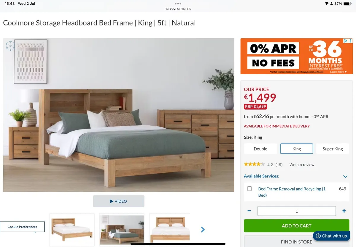 Bed. 5” pine bed. King size - Image 1
