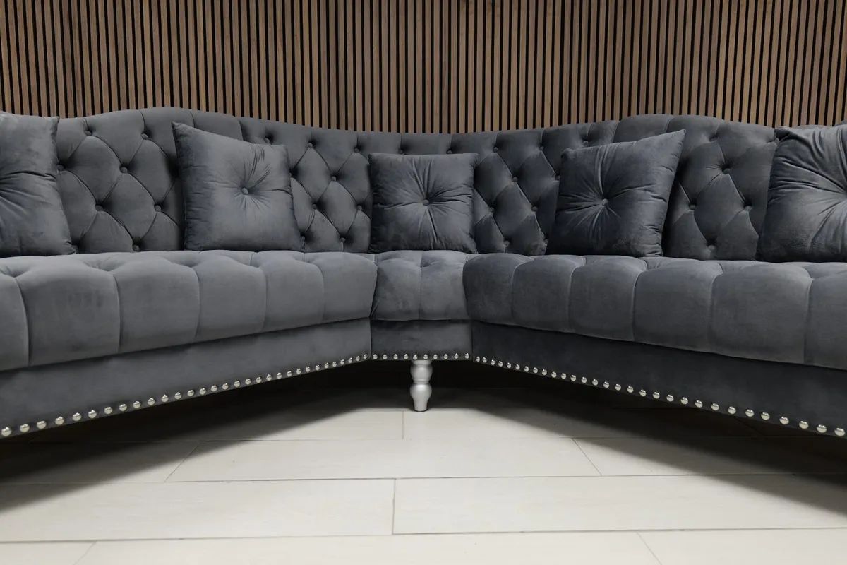 Elegance Grey Plush Velvet Fabric Sofa - Image 3