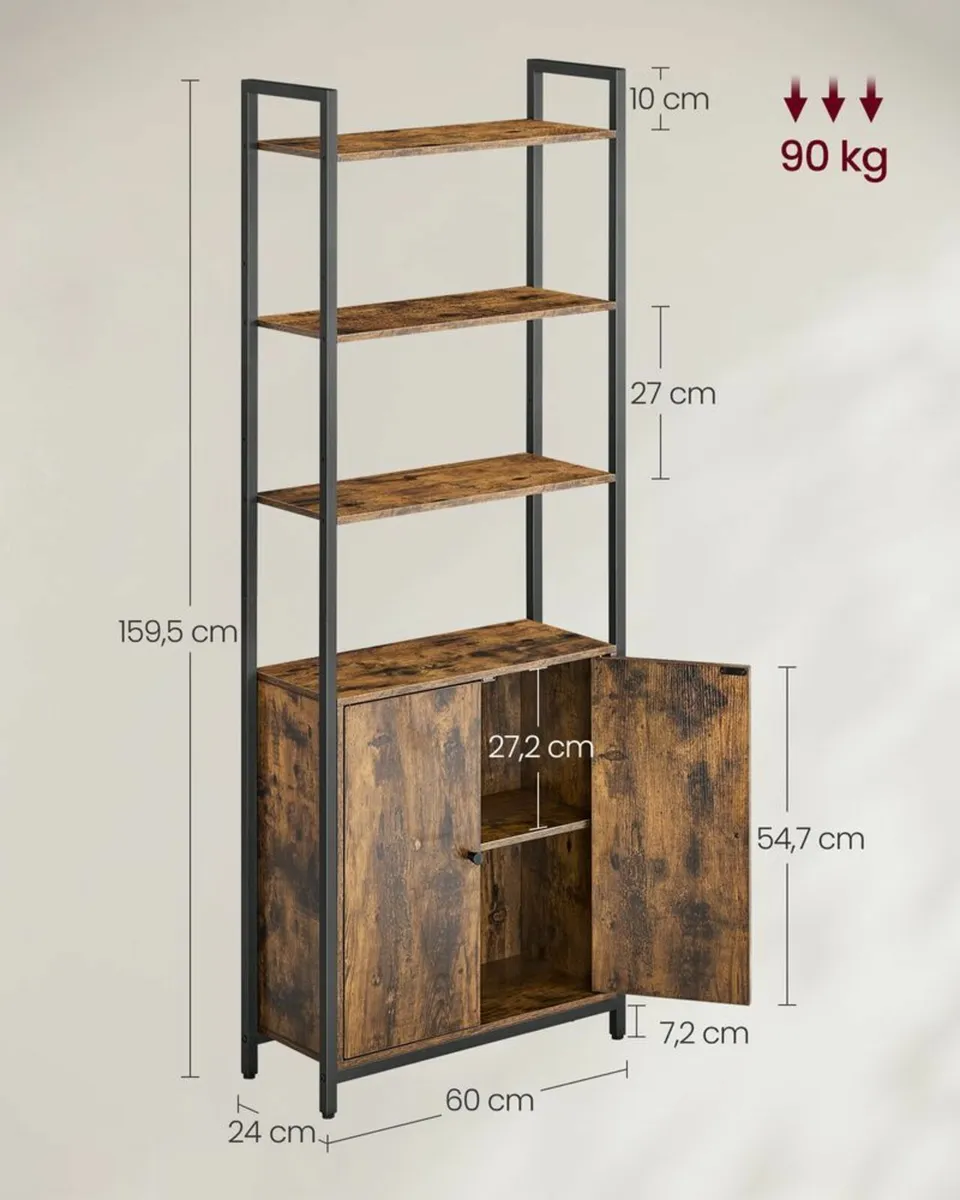 Bookcase Standing Shelf with Doors, Metal Frame, - Image 4