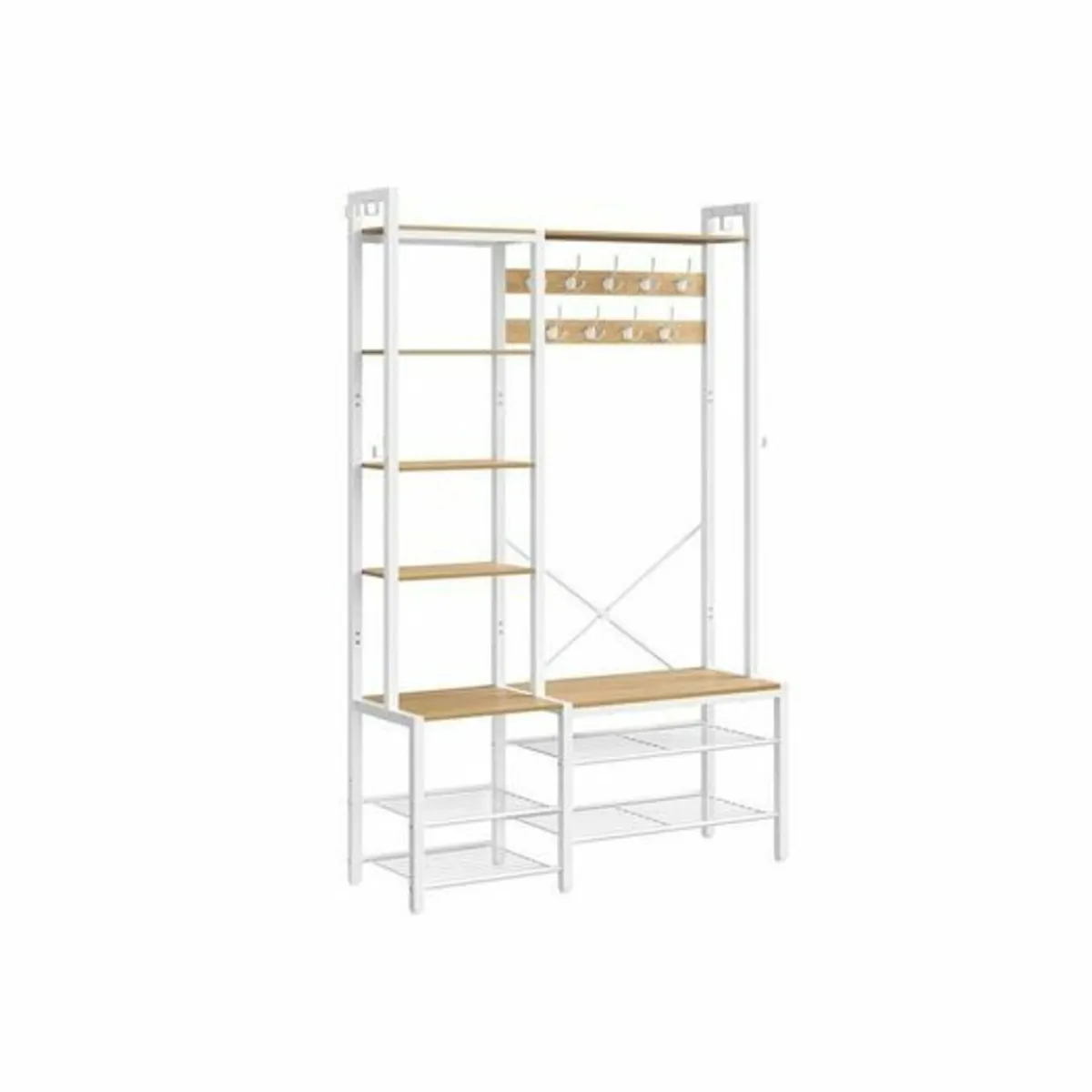 Coat rack with shoe bench golden oak-cloud-white - Image 3