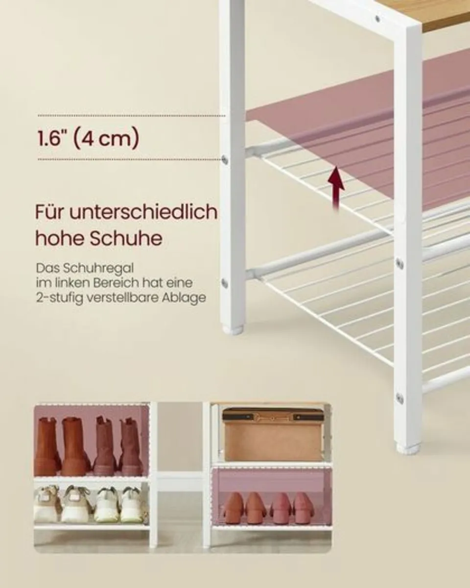 Coat rack with shoe bench golden oak-cloud-white - Image 4