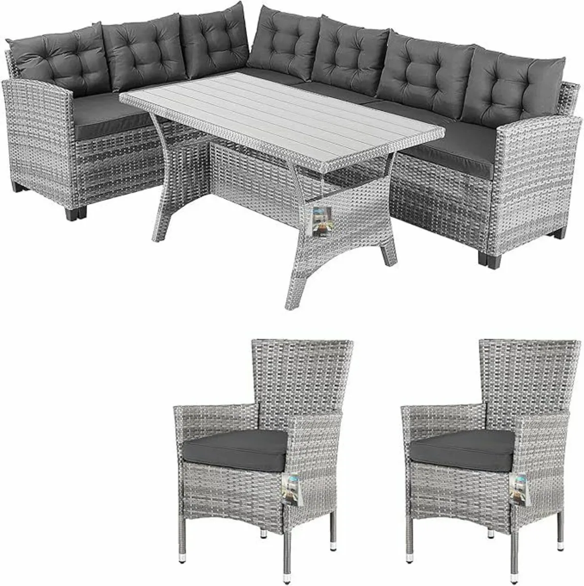8 person Polyrattan Corner Lounge Set WPC Dining T - Image 1