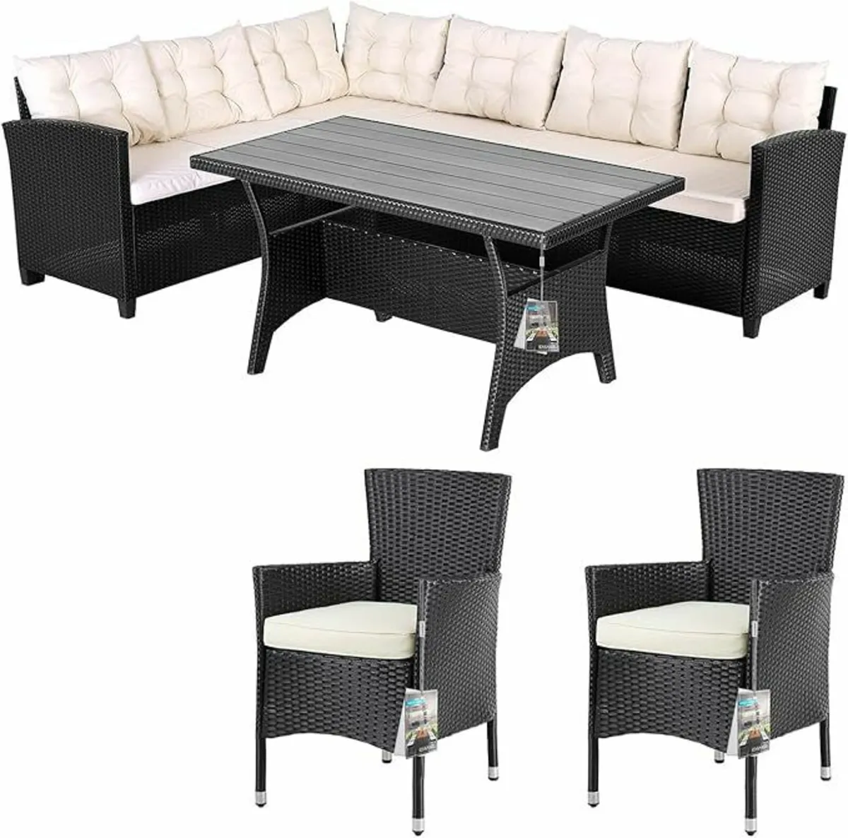8 person Polyrattan Corner Lounge Set WPC Dining T - Image 3