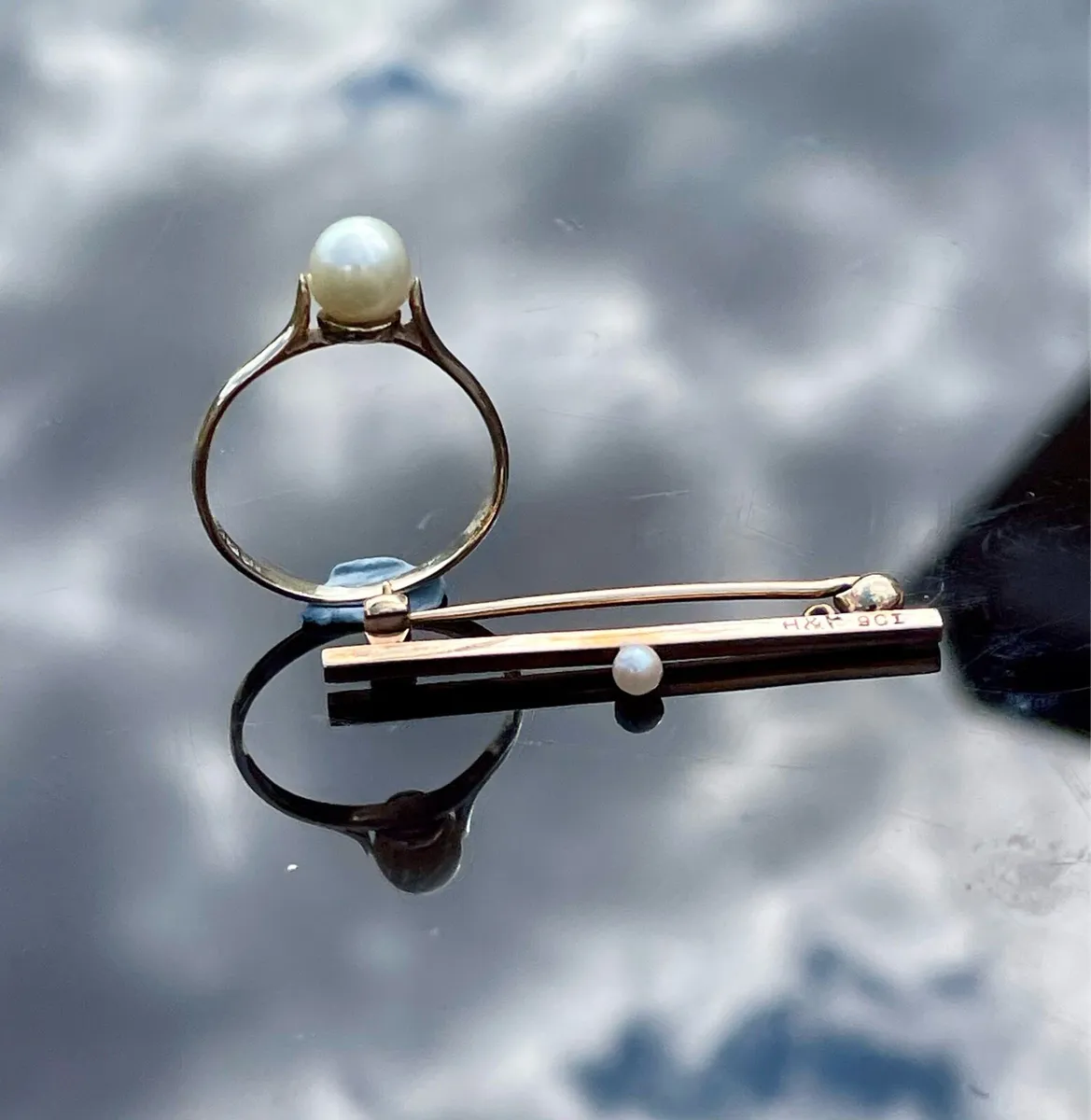 9ct Gold Pearl ring and brooch - Image 3