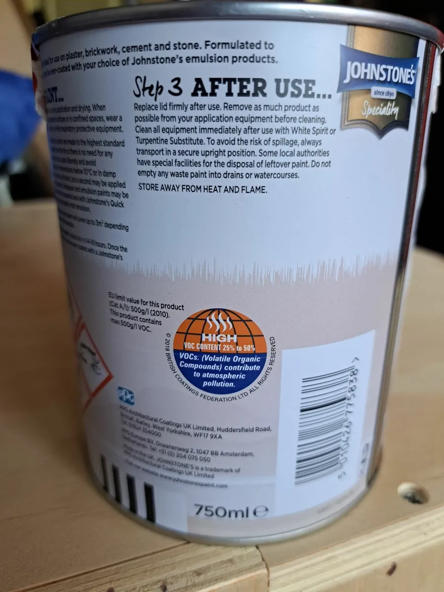 Johnstones White Paint to Cover Damp Brand New - Image 2