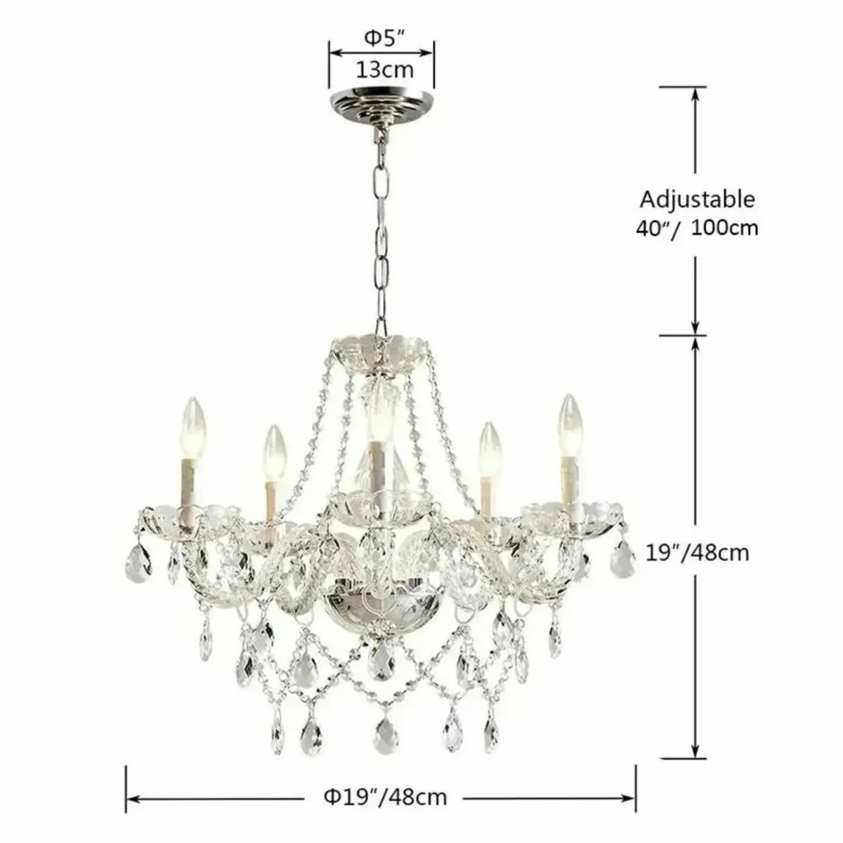Chandelier Modern 5-Light Clear Crystal Elegant - Image 2