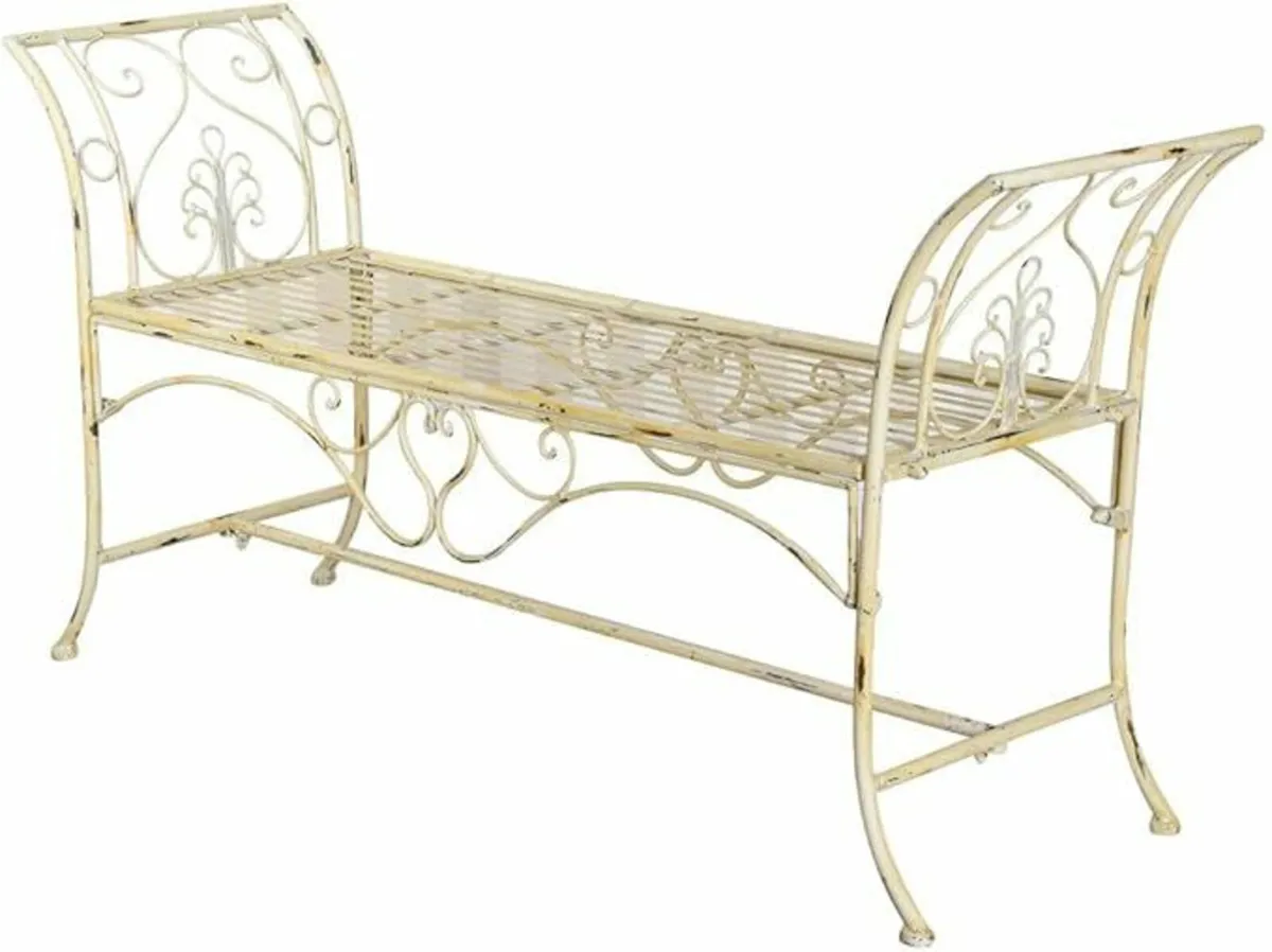 Garden Bench Shabby Chic White Iron Nostalgia Benc - Image 1