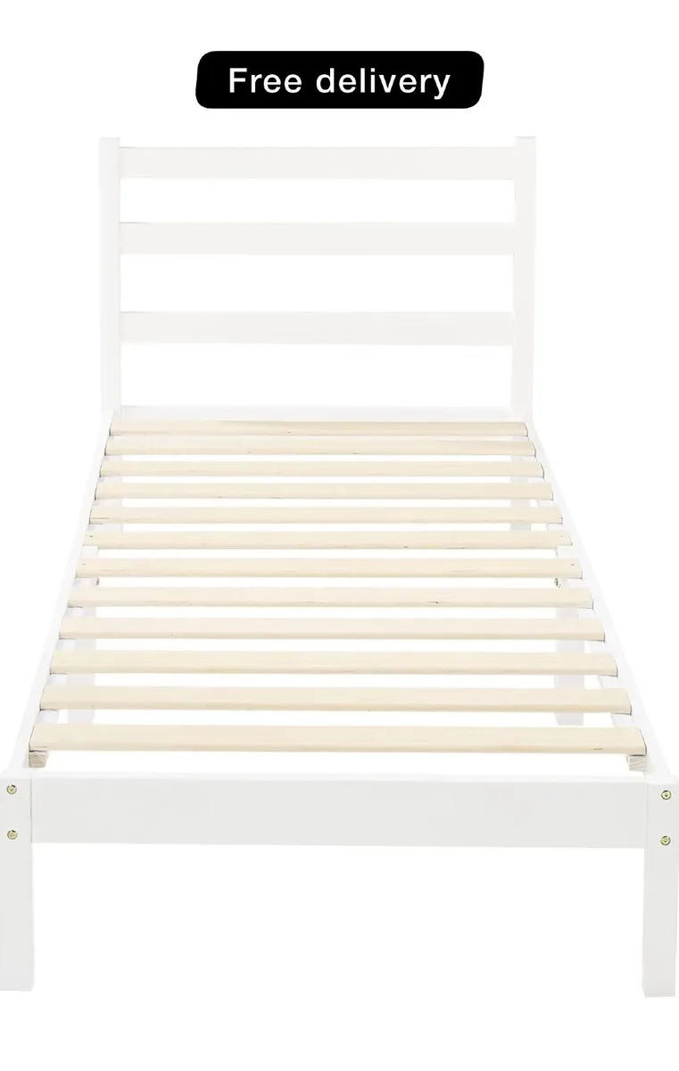 Basics Solid Pine Wood Platform Bed Frame with Rib - Image 1