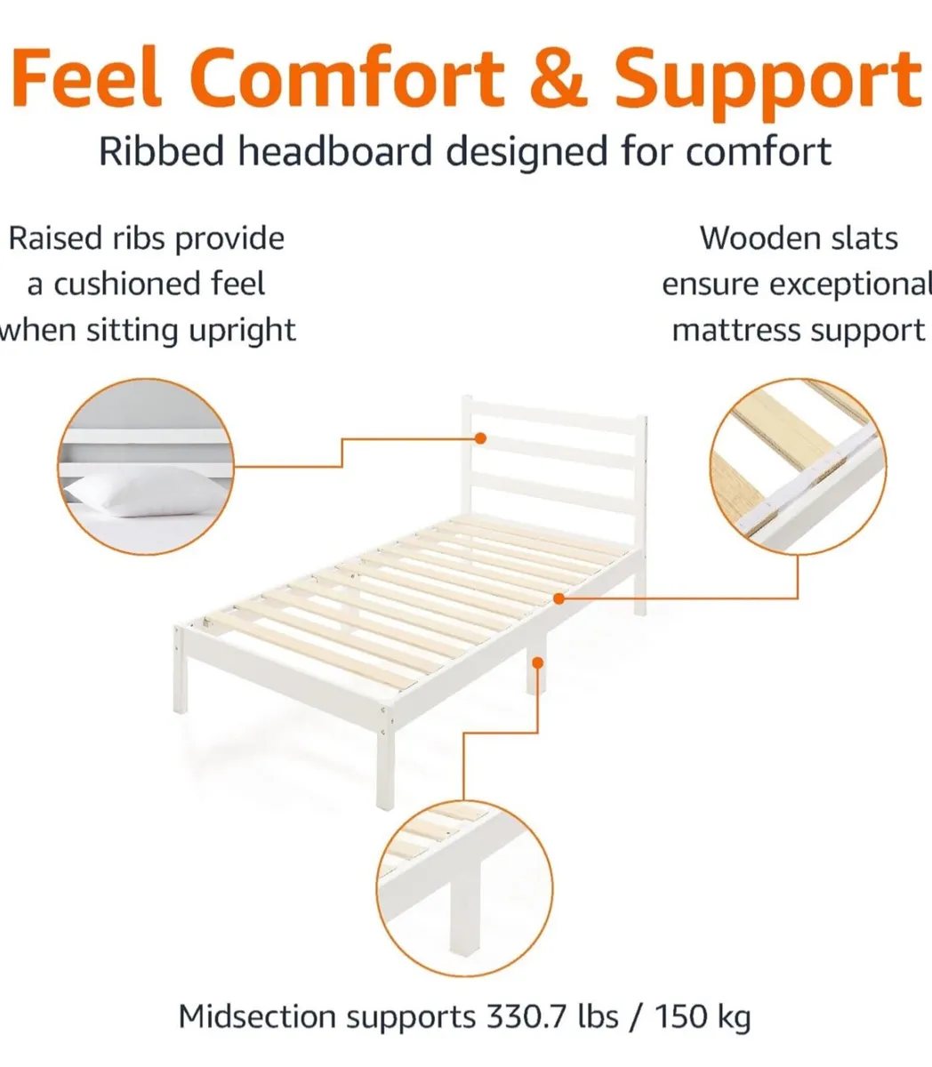 Basics Solid Pine Wood Platform Bed Frame with Rib - Image 4