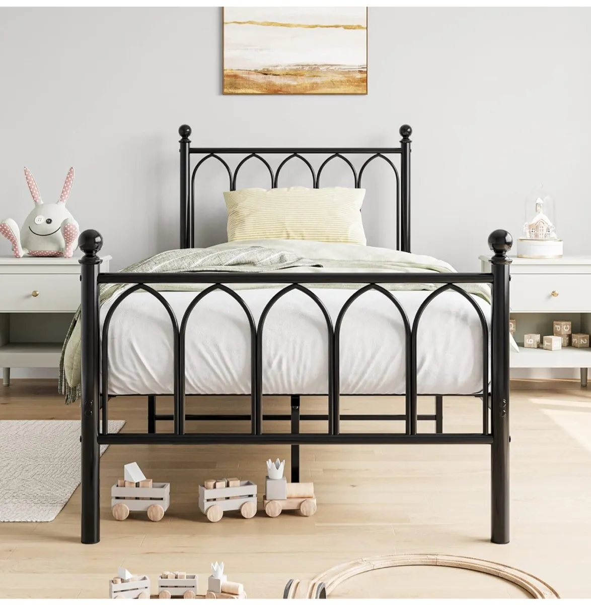Single Metal Bed Frame 90 x 190 cm with Headboard - Image 3