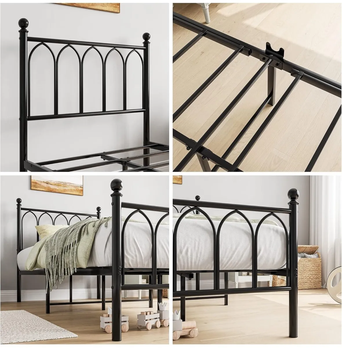 Single Metal Bed Frame 90 x 190 cm with Headboard - Image 4