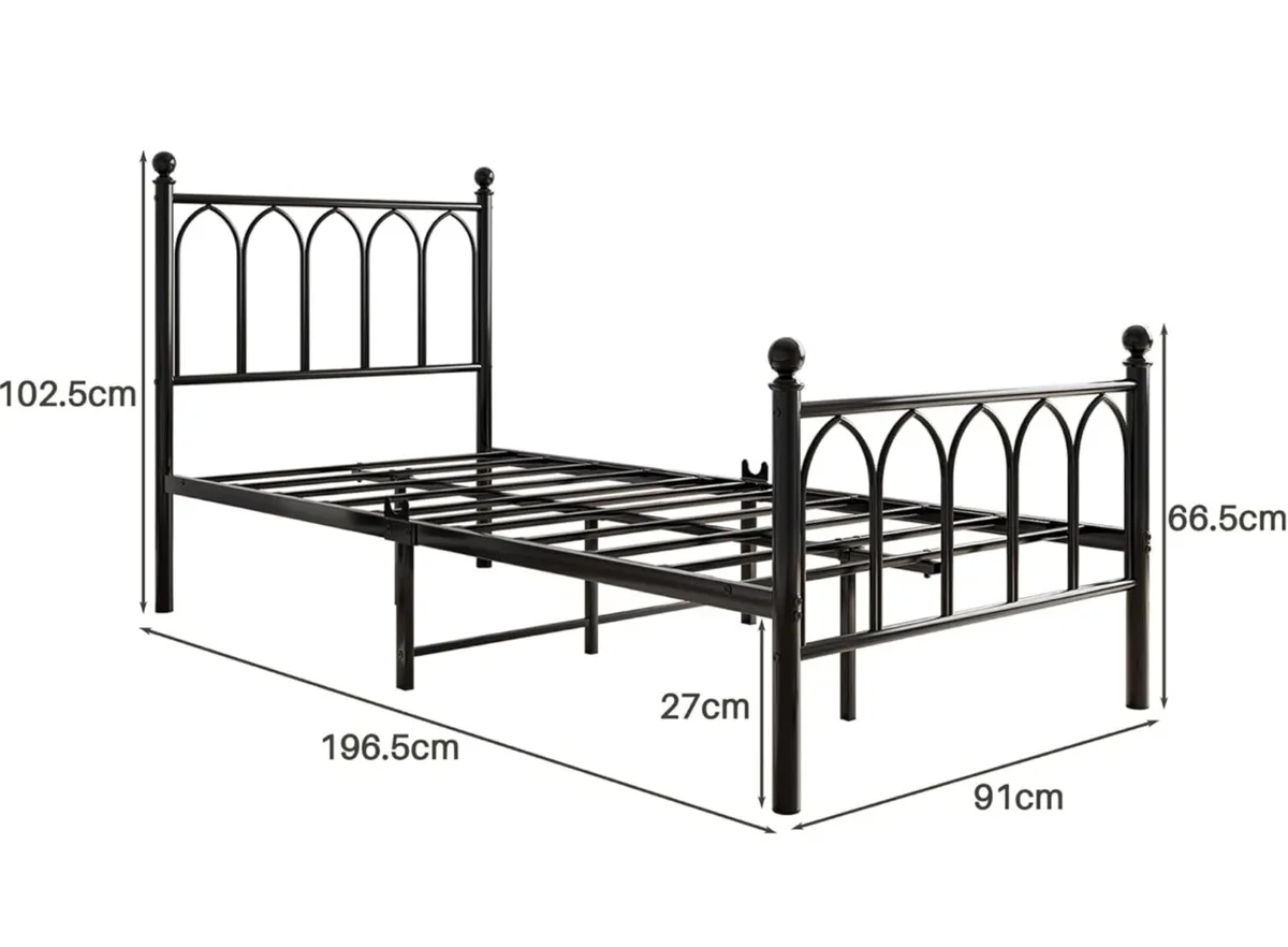 Single Metal Bed Frame 90 x 190 cm with Headboard - Image 2