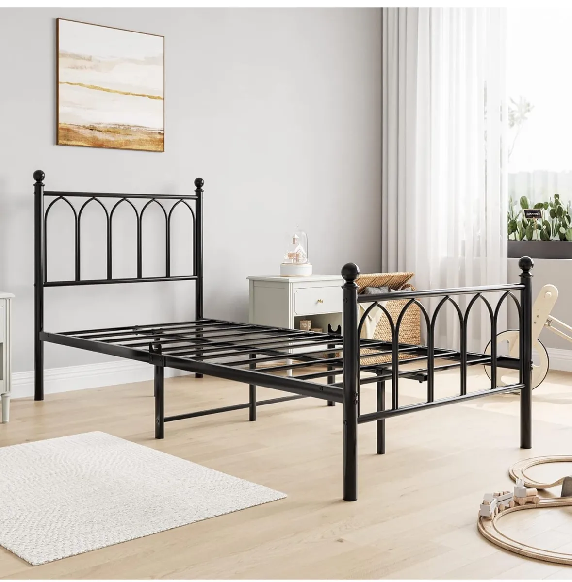 Single Metal Bed Frame 90 x 190 cm with Headboard - Image 3