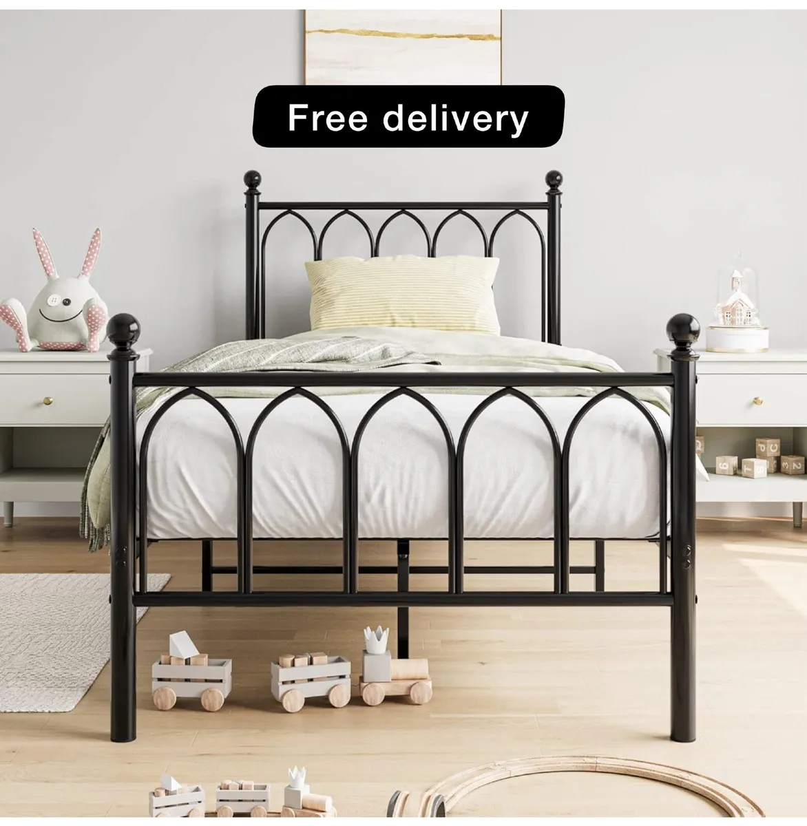 Single Metal Bed Frame 90 x 190 cm with Headboard - Image 1