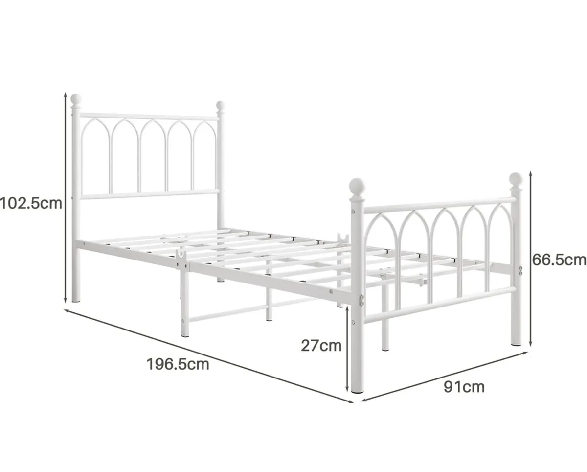 Single Metal Bed Frame 90 x x190 cm with Headboard - Image 2