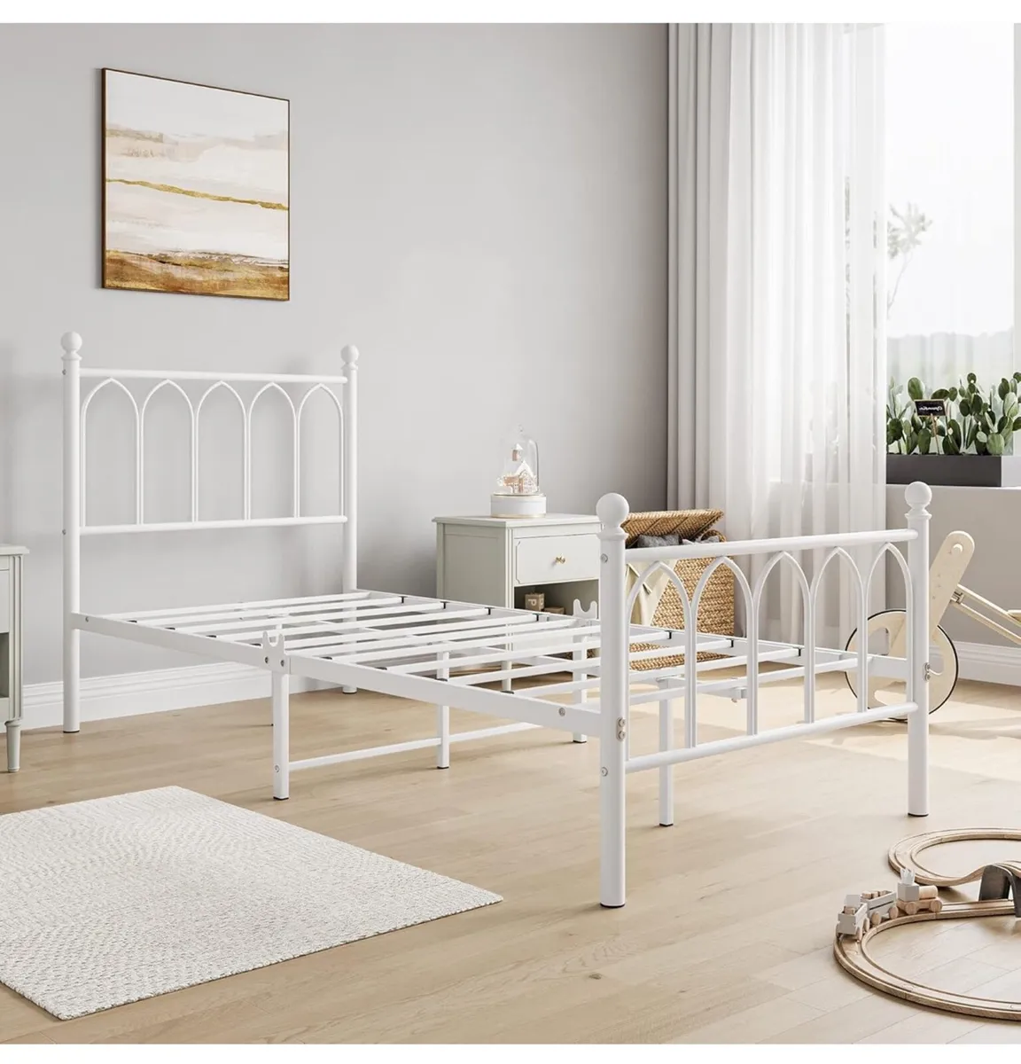 Single Metal Bed Frame 90 x x190 cm with Headboard - Image 4