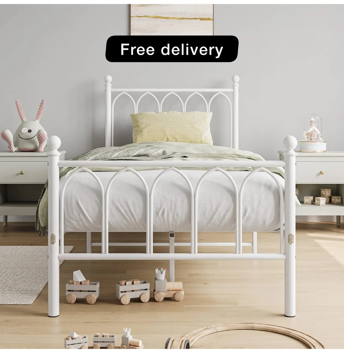 Single Metal Bed Frame 90 x x190 cm with Headboard - Image 2