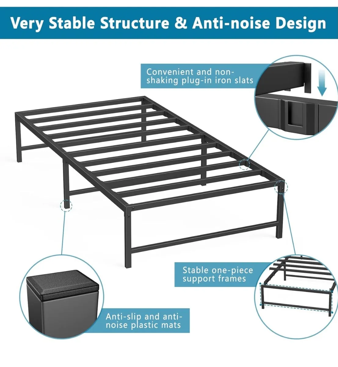 3ft Single Bed Heavy Duty Steel Slats Single Metal - Image 4
