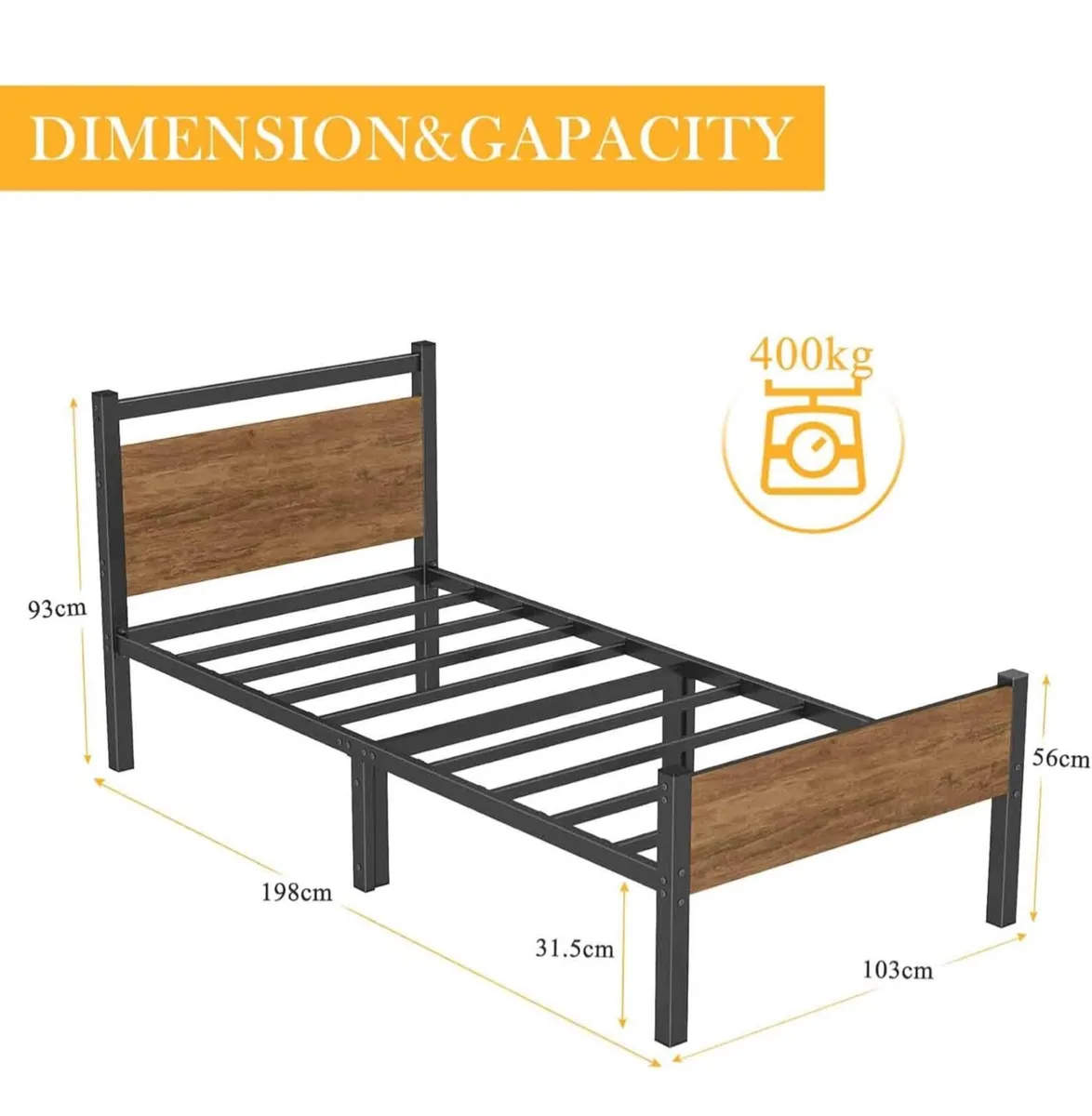 Single Bed Frames with Wood Headboard - Image 3