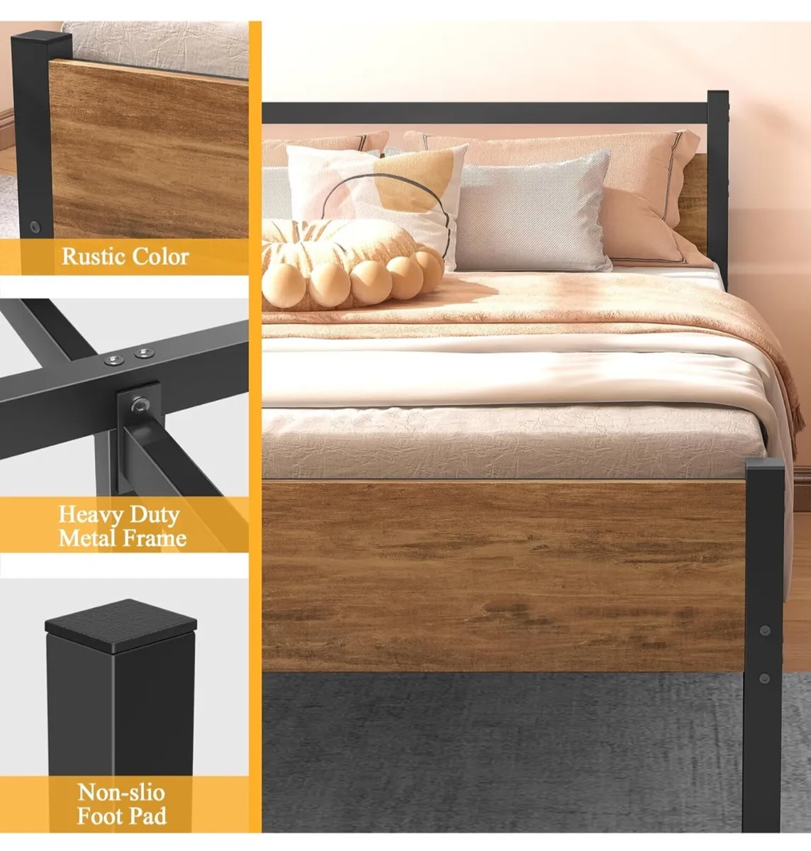 Single Bed Frames with Wood Headboard - Image 4