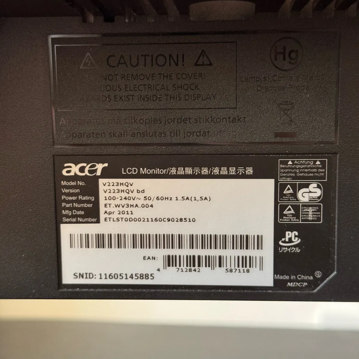 Acer V223HQV 21.5’ Full HD LCD Monitor 1920x1080 - Image 4