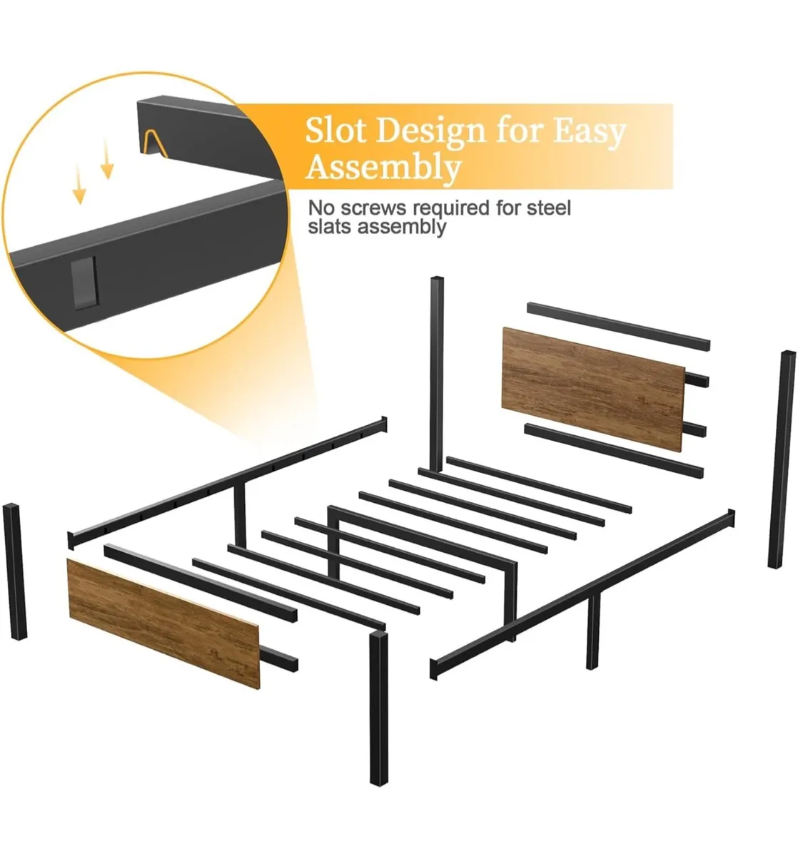 Single Bed Frames with Wood Headboard - Image 2