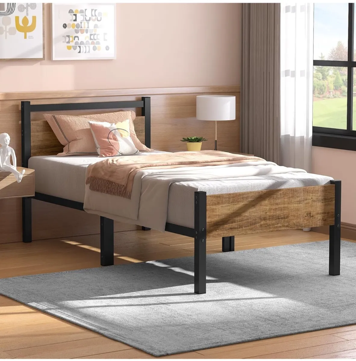 Single Bed Frames with Wood Headboard - Image 4