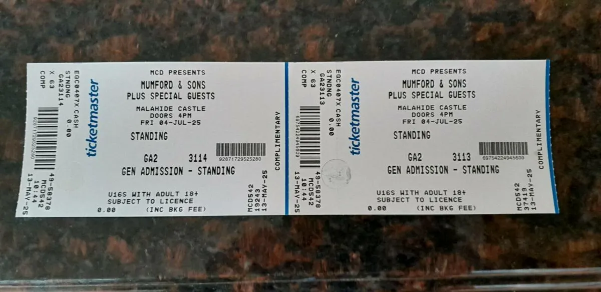 Mumford and Son's Concert Tickets - Image 3