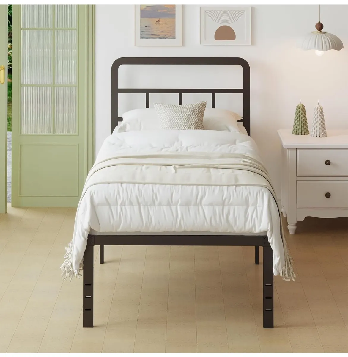 Black Single Bed Frame 3ft with Curved Headboard, - Image 1