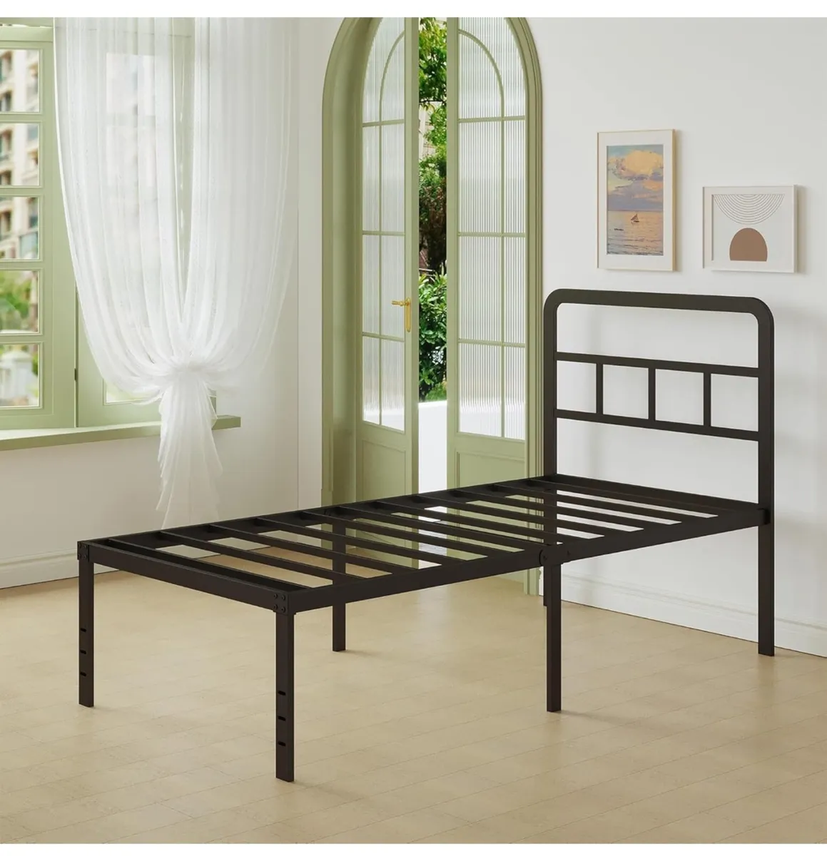 Black Single Bed Frame 3ft with Curved Headboard, - Image 3