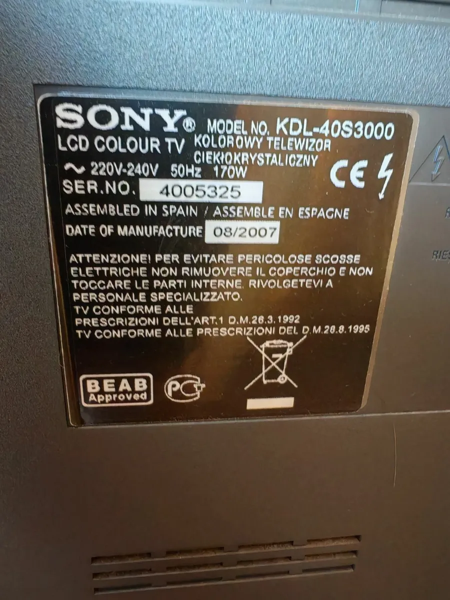 Sony Bravia 40” LCD TV – KDL-40S3000 – Fully Worki - Image 3