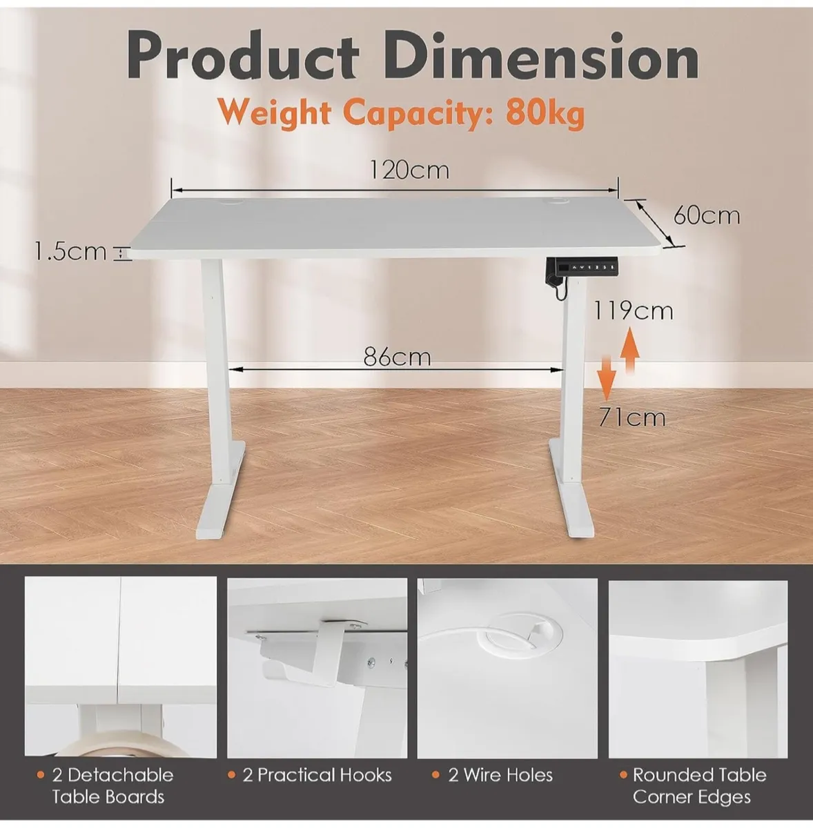 Electric Height Adjustable Standing Desk, 120 x 60 - Image 4