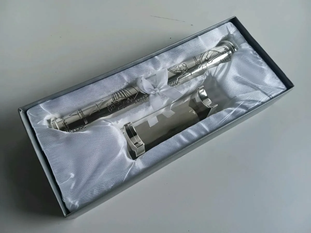 Silver Plated Graduation Certificate Holder w Stan - Image 1