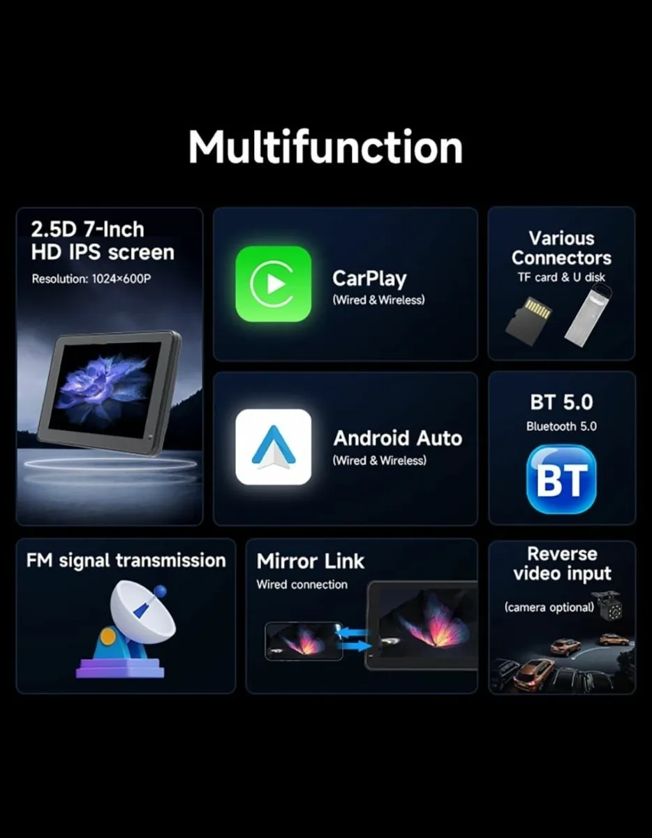 CarPlay Screen, 7-inch HD, Android Auto, Wireless - Image 3