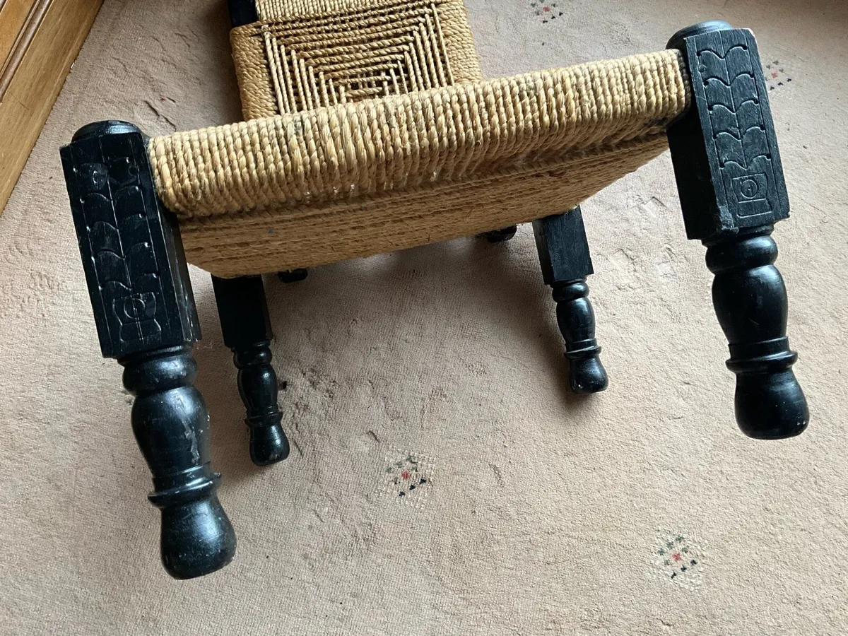 Vintage Indian Tribal Hand Carved Low Chair 1920s - Image 4