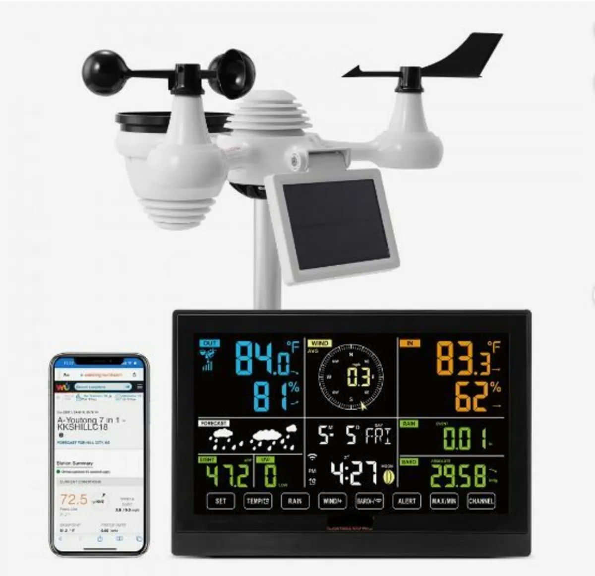 7-in-1 Wi-Fi Weather Station, 7.5 in Color Display - Image 1