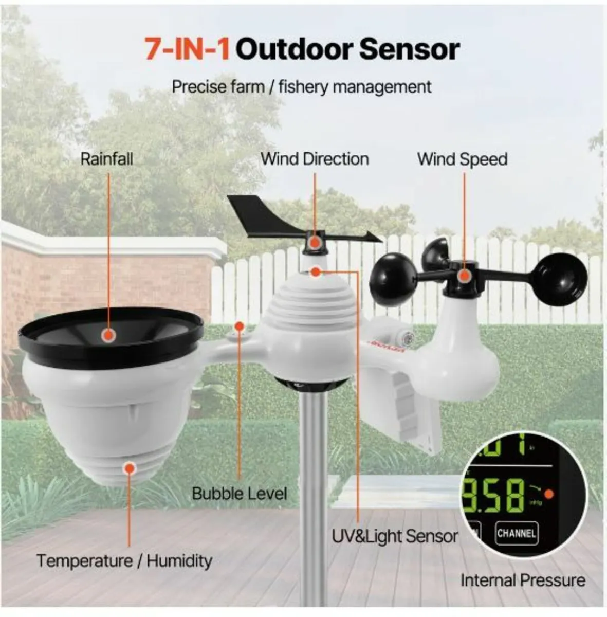 7-in-1 Wi-Fi Weather Station, 7.5 in Color Display - Image 2