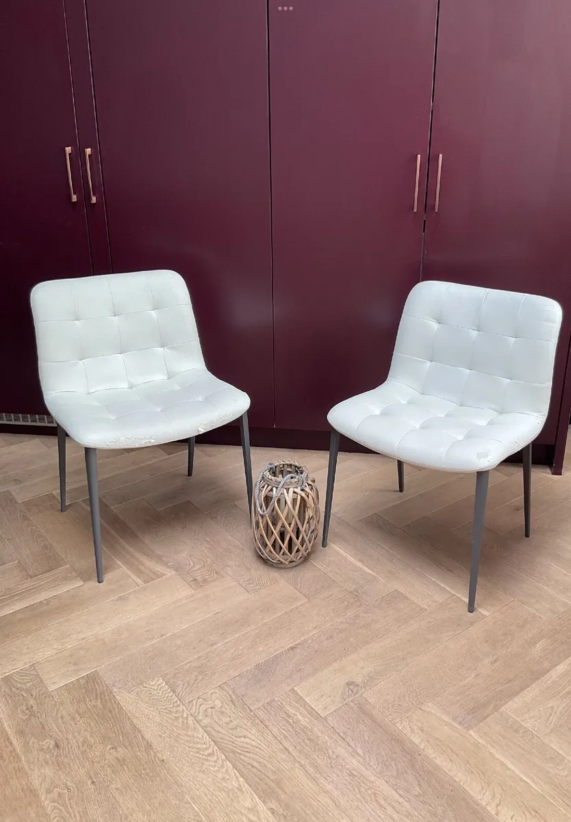 2 White Button Backed Chairs - Image 1