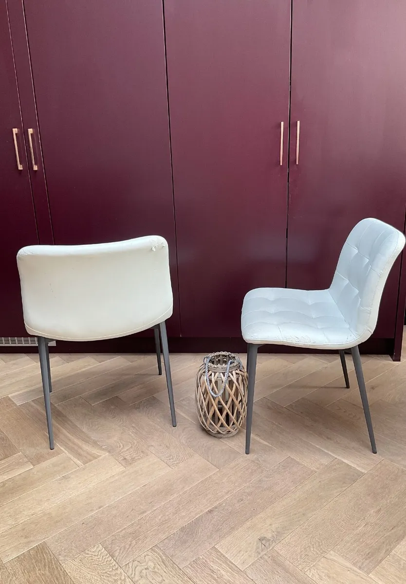 2 White Button Backed Chairs - Image 2