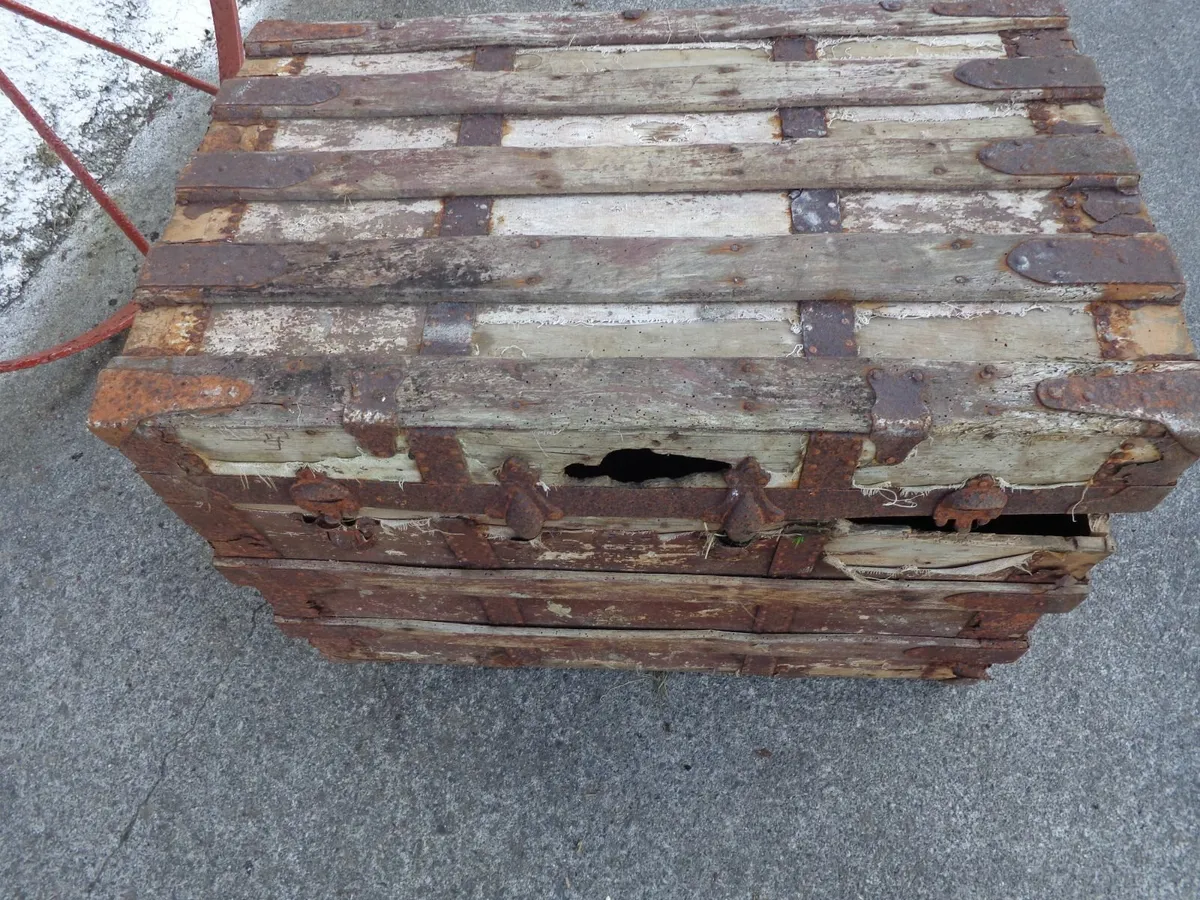 vintage wooden  travel trunk - Image 2