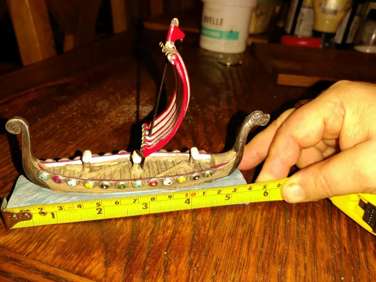 VIKING BOAT, Real Wooden Oak Hand Carved & Painted - Image 3