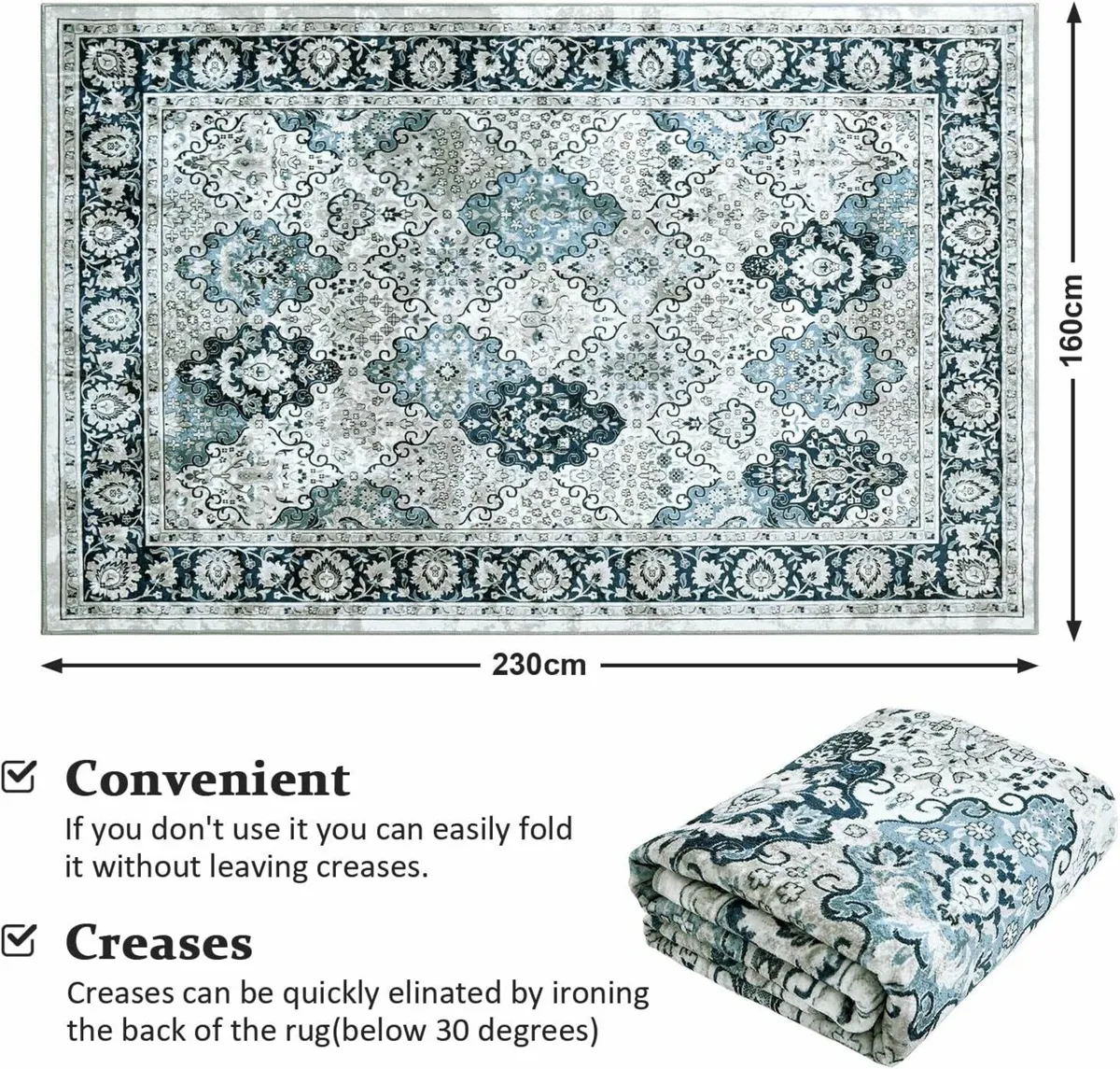 Living Room Rugs Large Vintage Washable 160x230cm - Image 3