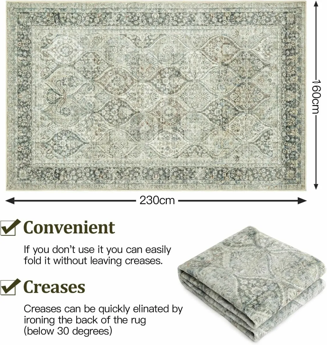 Living Room Large Rug 160x230 cm Soft Green - Image 4