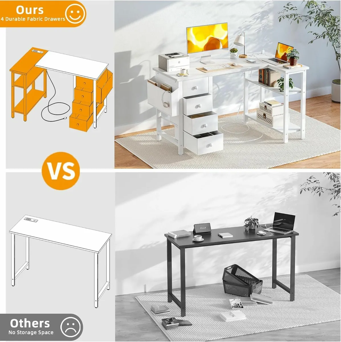 L Shaped Desk Drawers Comuputer white 120cm - Image 4