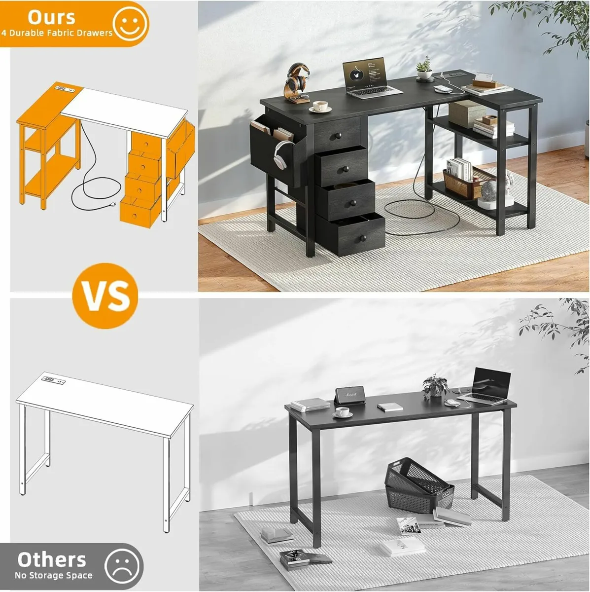 L Shaped Office Desk 4 Drawers 120cm Black - Image 3