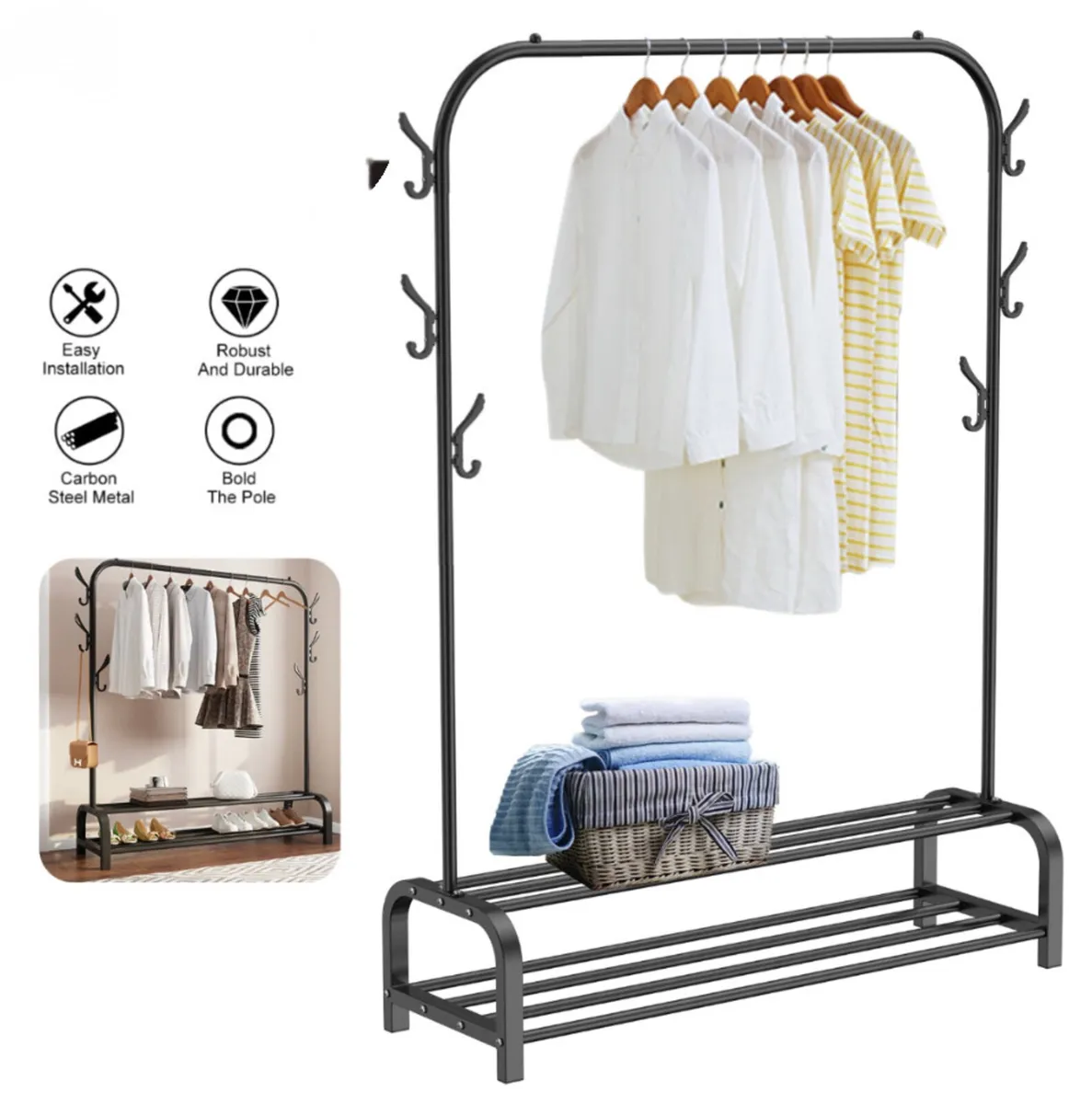 Metal Clothes Rail Rack With Shelves NEW - Image 1