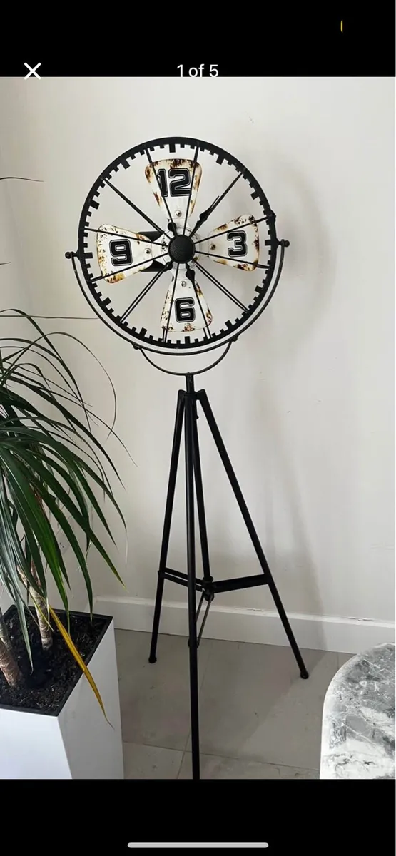 Tall Industrial Tripod Clock - Vintage Fan Style - Image 1
